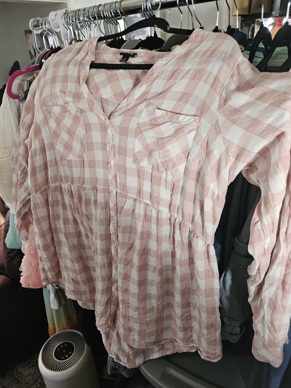 Torrid Pink and White Plaid Button-Front Tunic